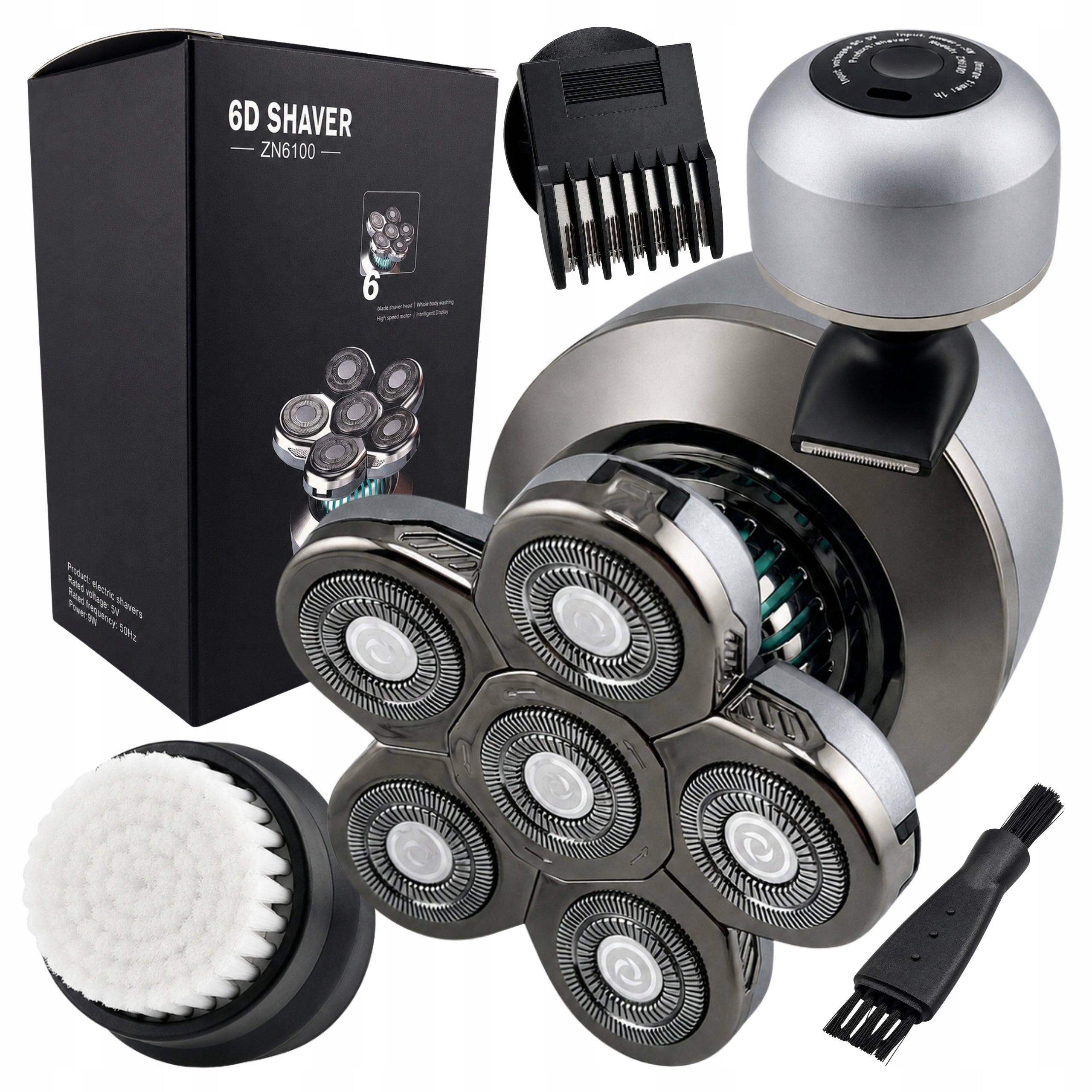 Rechargeable Head Shaver Waterproof 800mAh LCD 6 Heads 8000 RPM