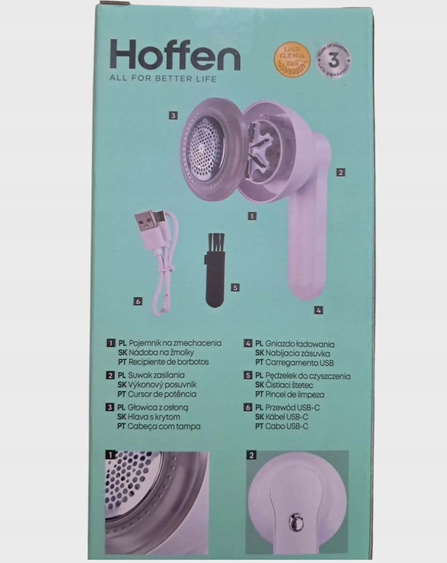 Rechargeable clothes shaver Hoffen white model USB-C Manufacturer code 643005