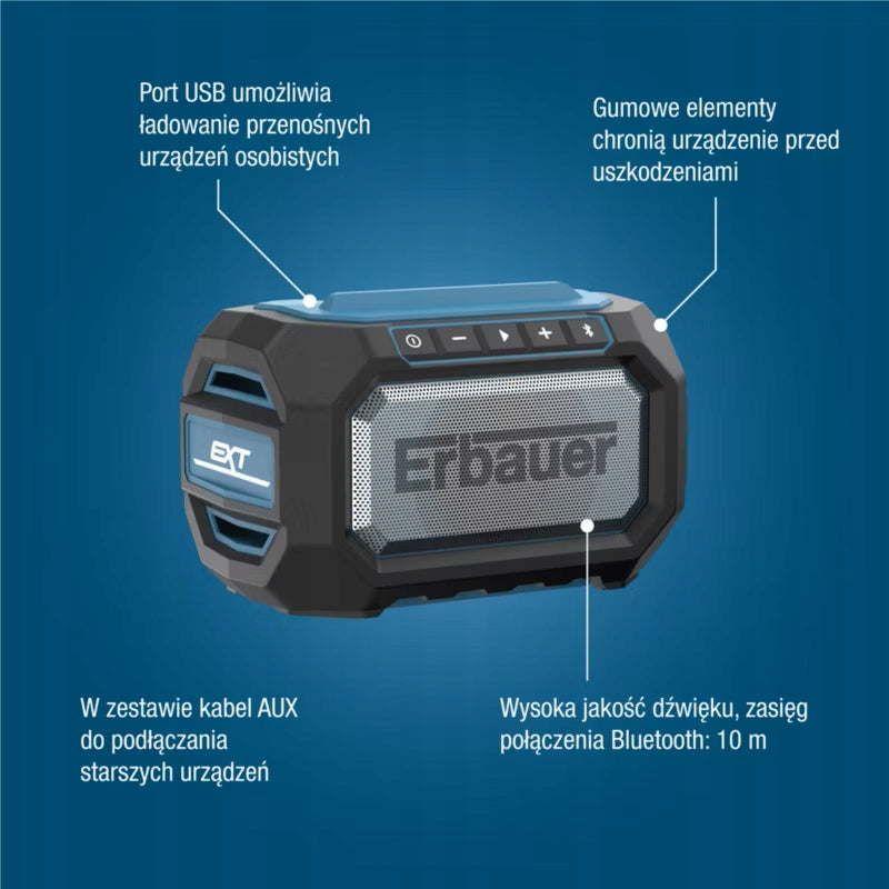 Rechargeable speaker Erbauer G2 ERI1109RDI EXT 18V Bluetooth USB AUX SOLO Brand Erbauer