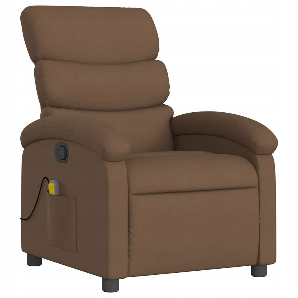 Reclining massage chair, brown, fabric upholstered Color brown