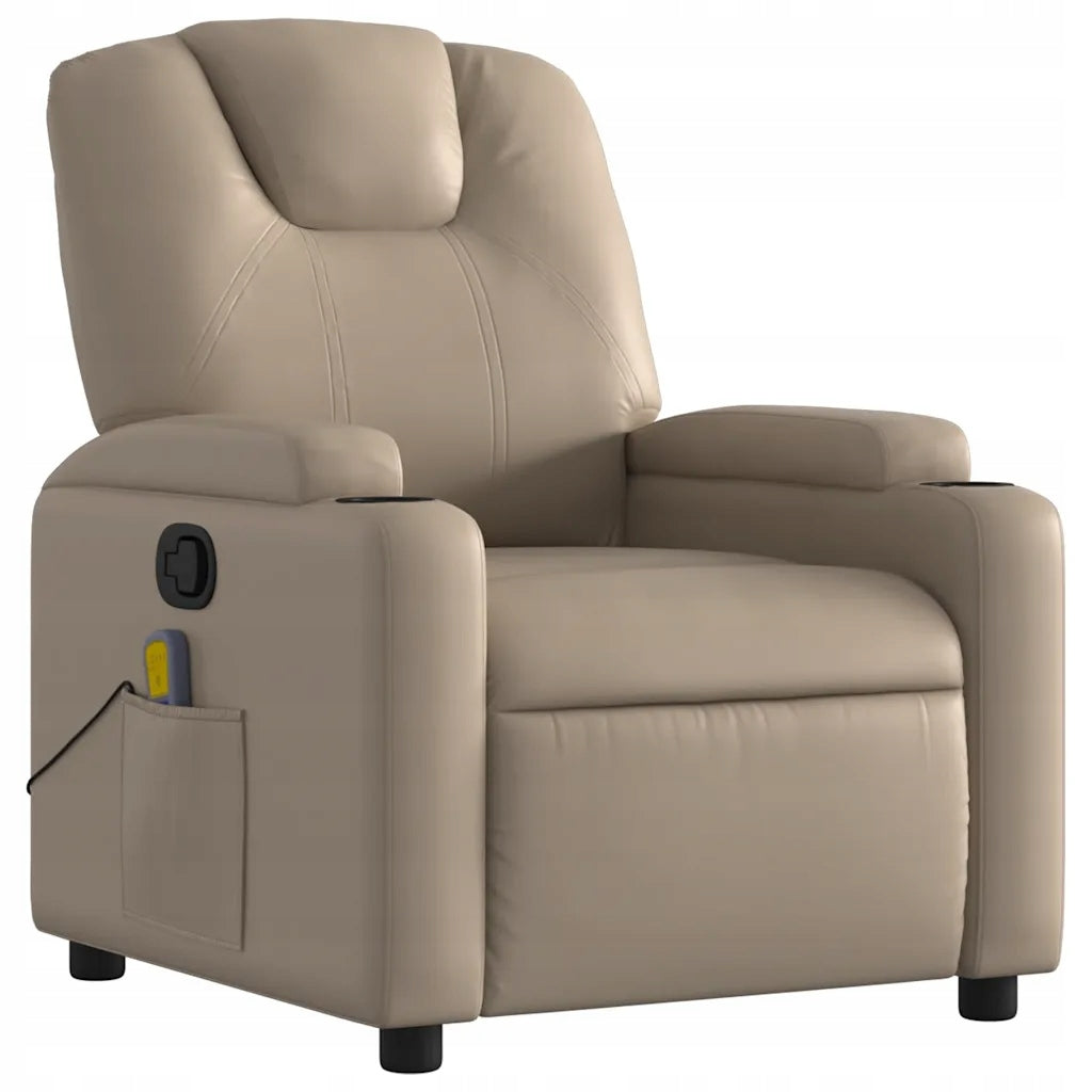 Reclining massage chair, cappuccino, upholstered with artificial leather Color beige