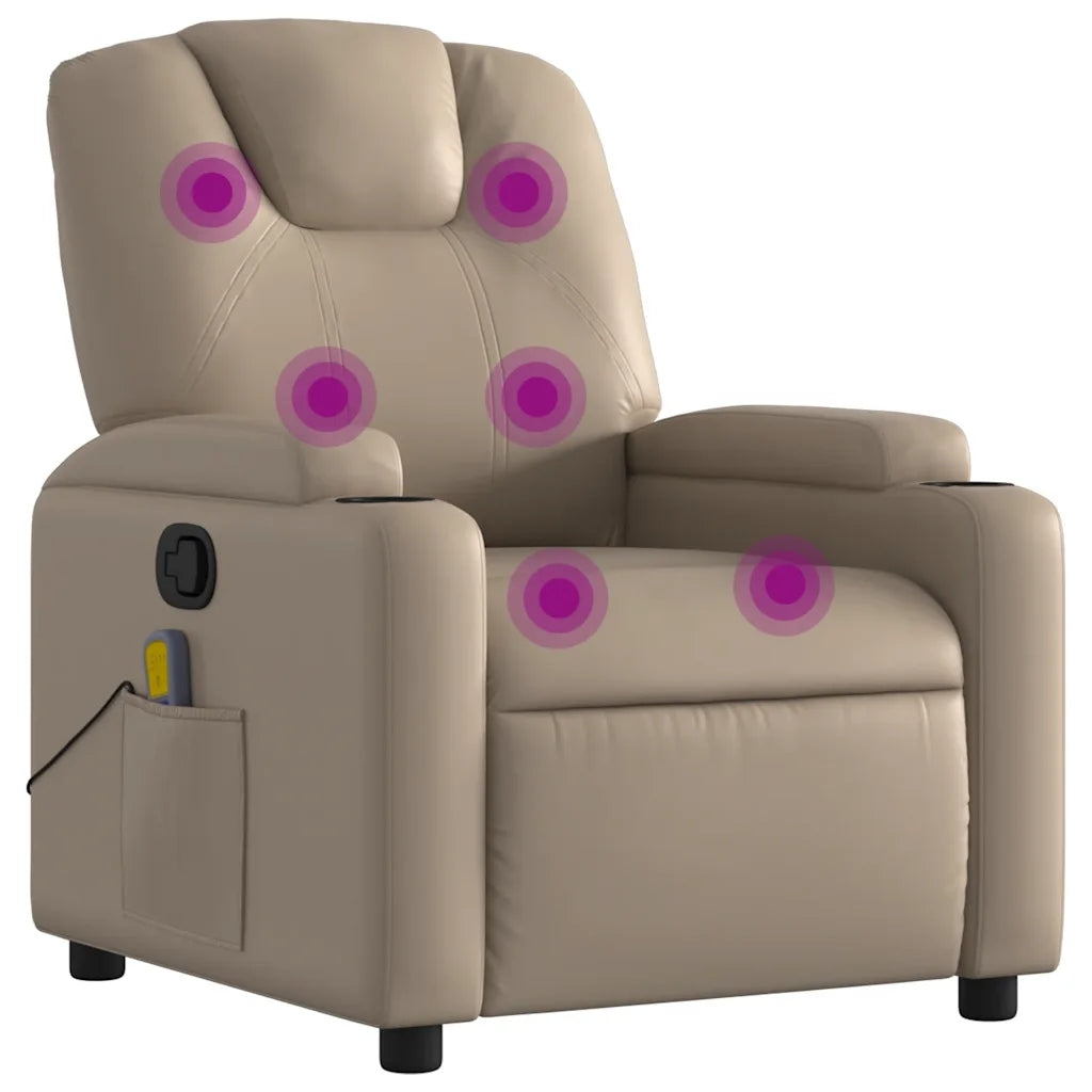 Reclining massage chair, cappuccino, upholstered with artificial leather