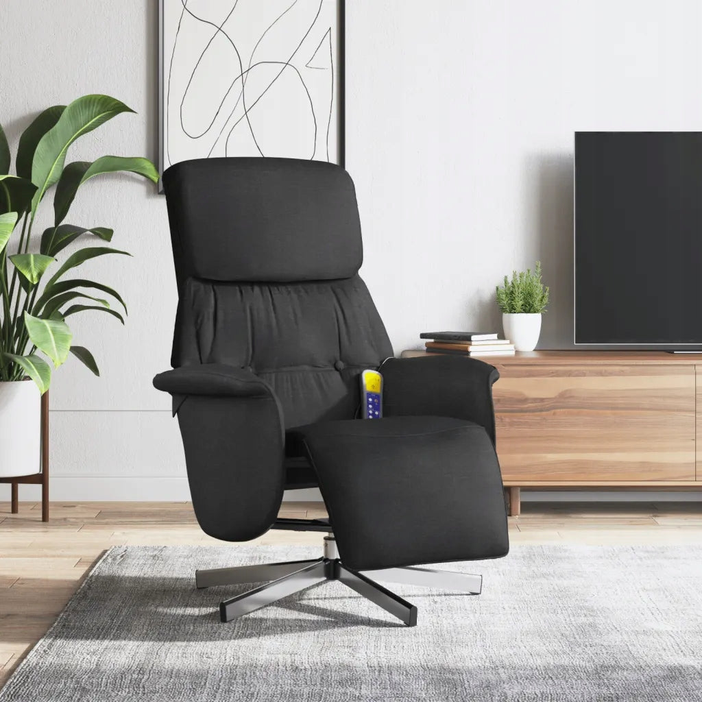 Reclining massage chair with footrest, black, fabric Brand VidaXL