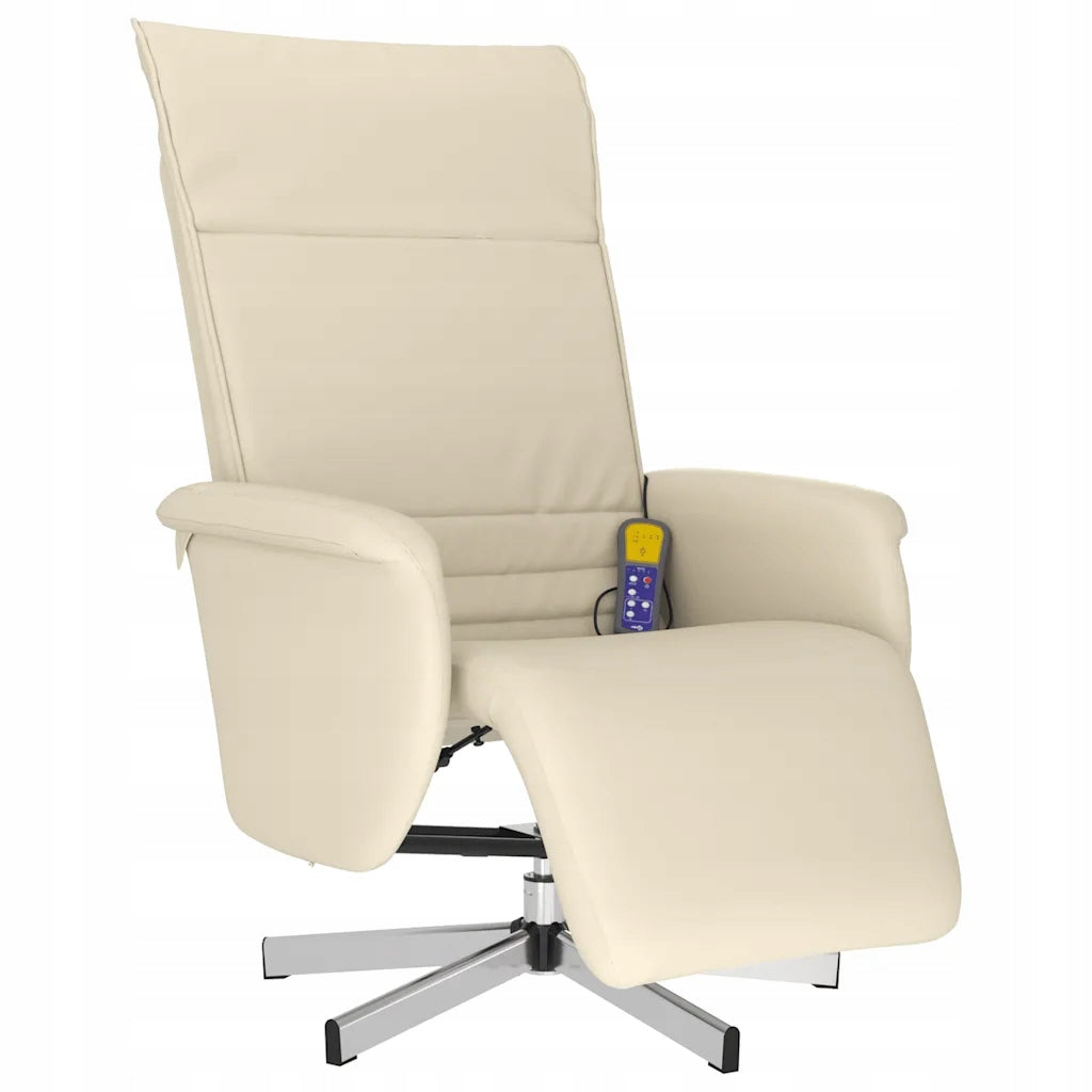 Reclining massage chair with footrest, cream, artificial leather Color beige