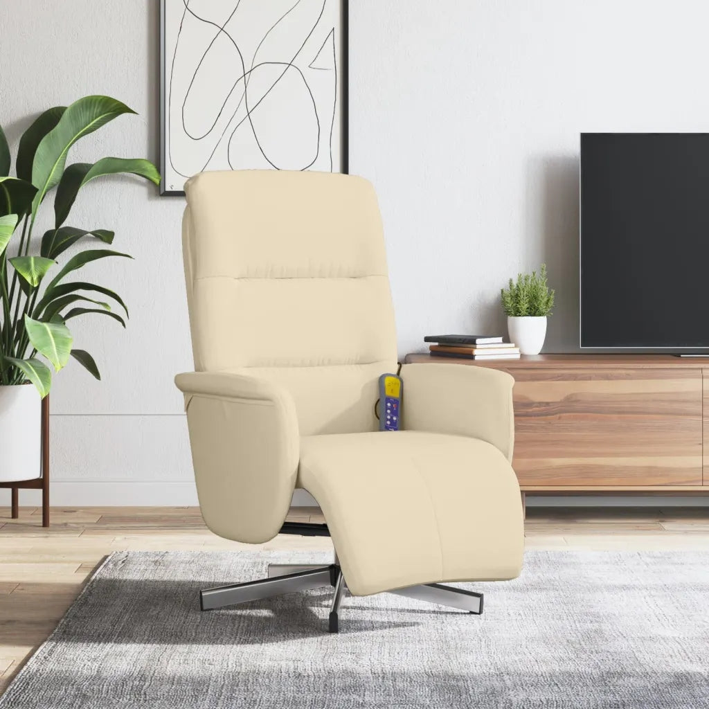 Reclining massage chair with footrest, cream, fabric Brand VidaXL
