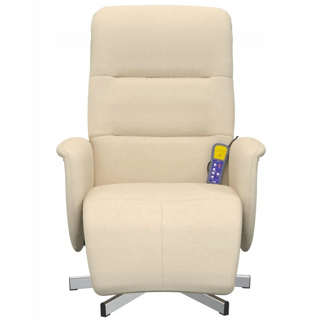 Reclining massage chair with footrest, cream, fabric Model vidaXL