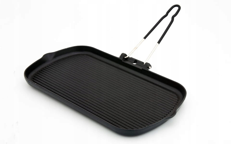 Rectangular cast iron grill with movable handle, black