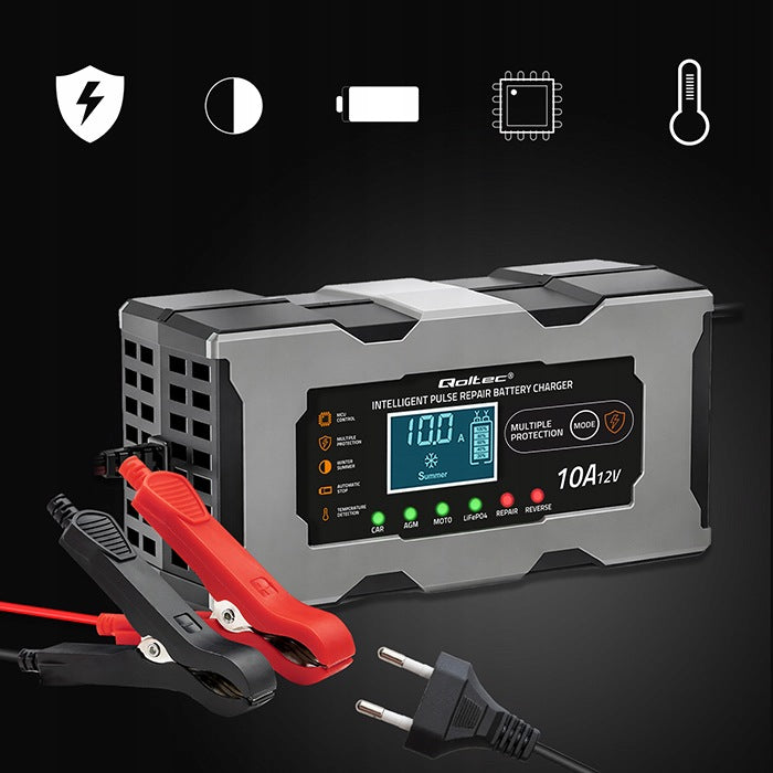 Rectifier 12V 10A LCD charger for LiFePO4 AGM GEL REPAIR Qoltec Manufacturer's catalog number 52493
