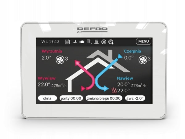 Recuperator Control panel Defro REKU-DRX-500-V - Very efficient 550m3/h Manufacturer code REKU-DRX-500-V