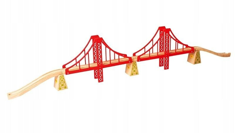 Red Hanging Bridge Addition to Wooden Queue 7 Elements BigjigsRail Color red