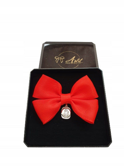 Red bow with SILVER medallion 925 for cot stroller charm