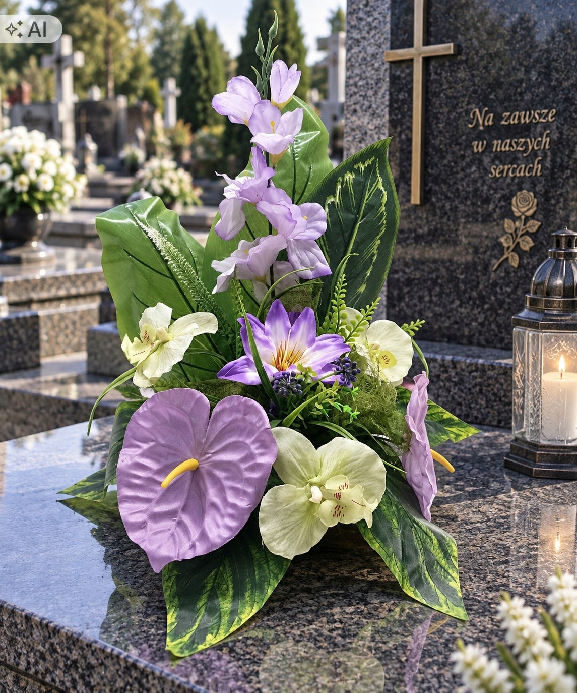 Reed Tombstone Composition Flowers Artificial Cemetery Memory of Near Graves