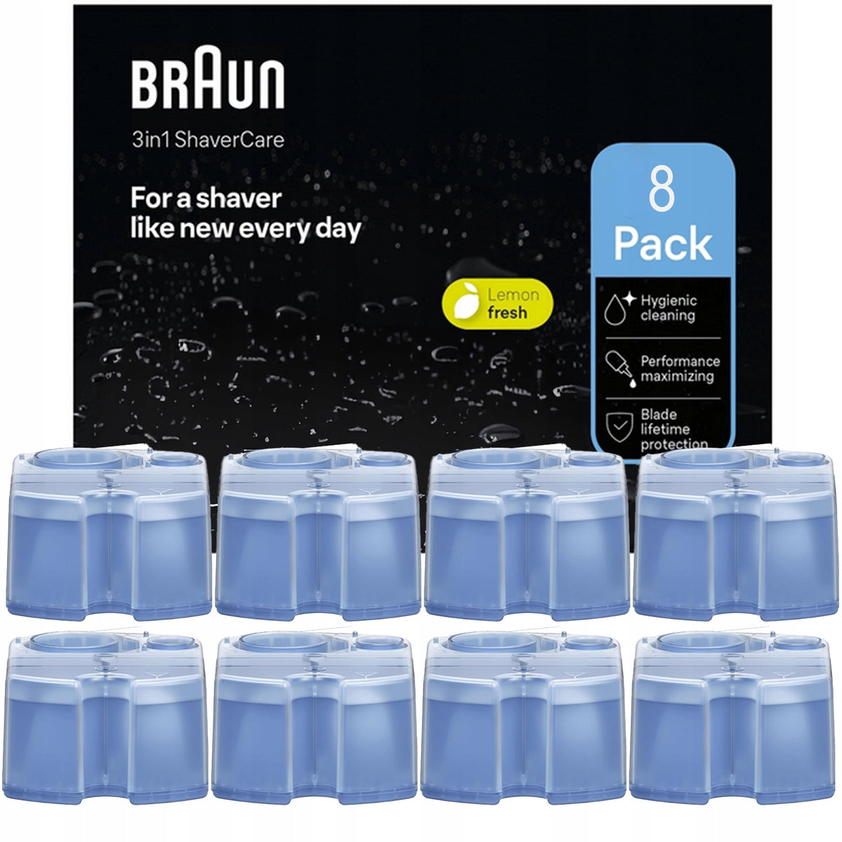 Refill Replacement Liquid for Shavers Braun CCR Clean & Renew Lemon x8