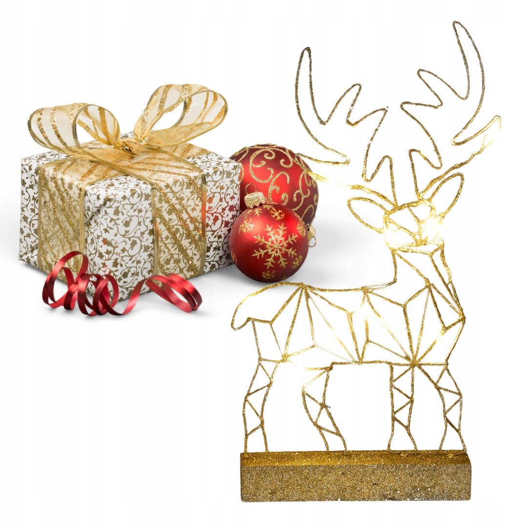 Reindeer Christmas Glowing LED Gold Geometric Standing 38cm Decoration