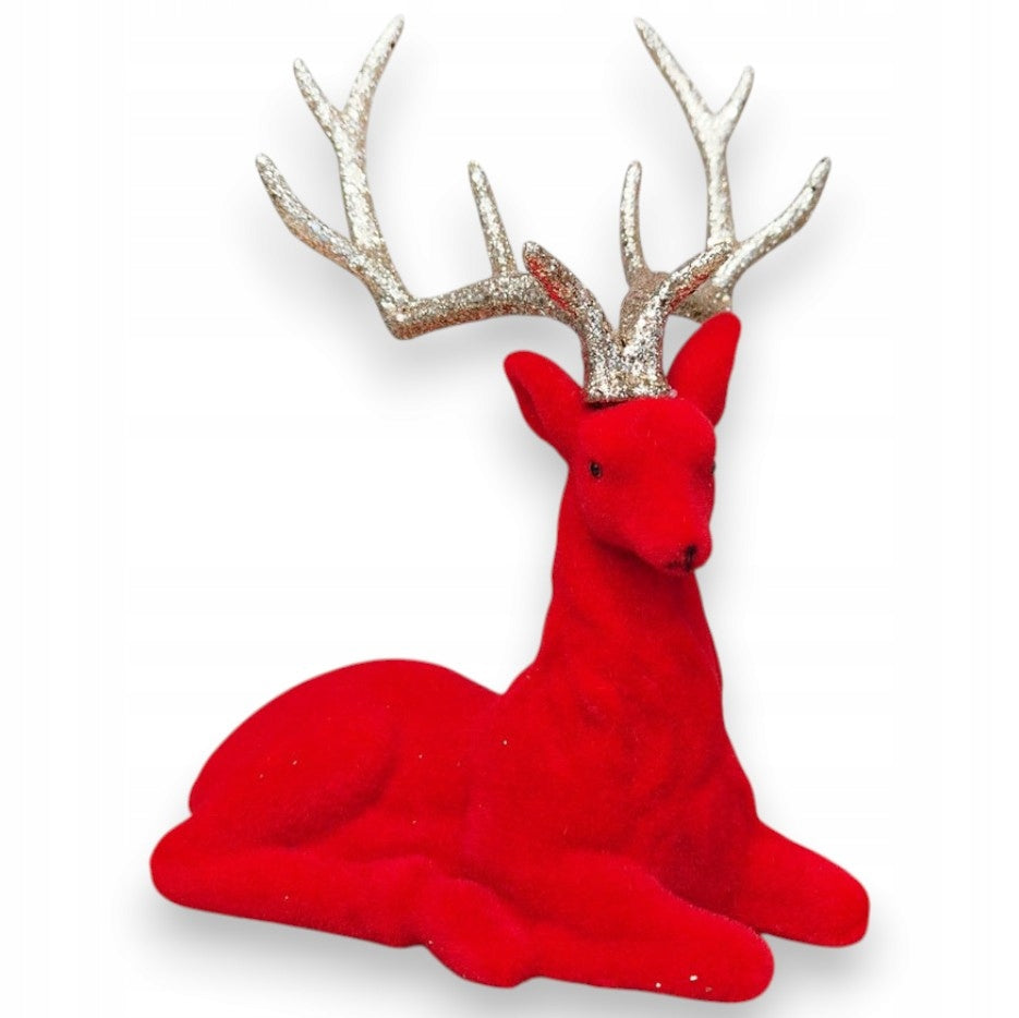 Reindeer deer velour Christmas figurine red 23cm