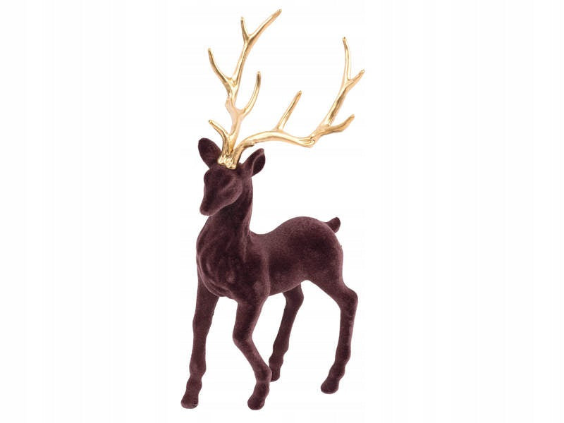 Reindeer flocked Bronze with golden horns 33cm figurine Christmas decoration