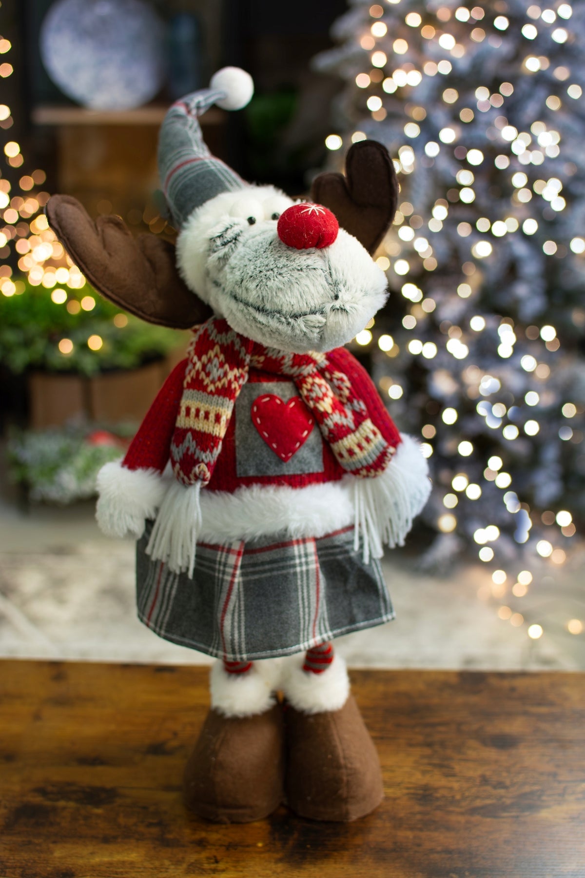 Reindeer made of material on telescopic legs, red,45/ 55cm Jumi Product height 60 cm