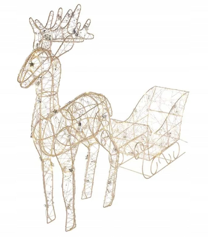 Reindeer with sleigh 50 LED gold 3x AA warm white