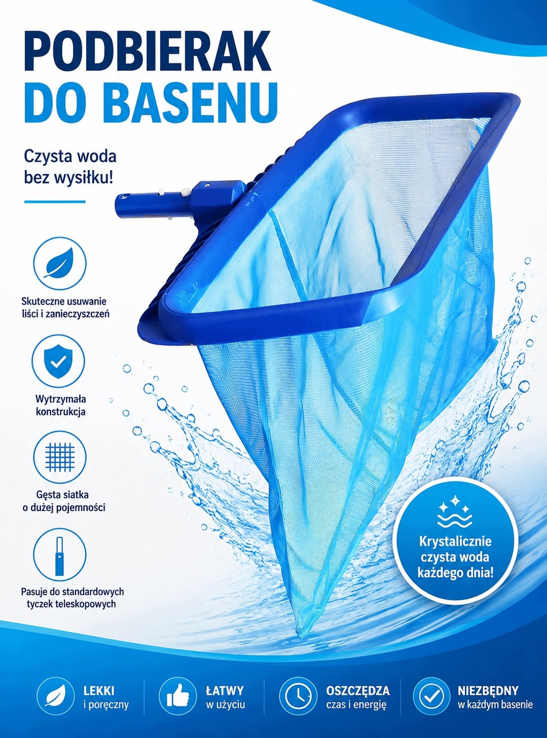 Reinforced mesh with leaf scraper for pool Packaging status original
