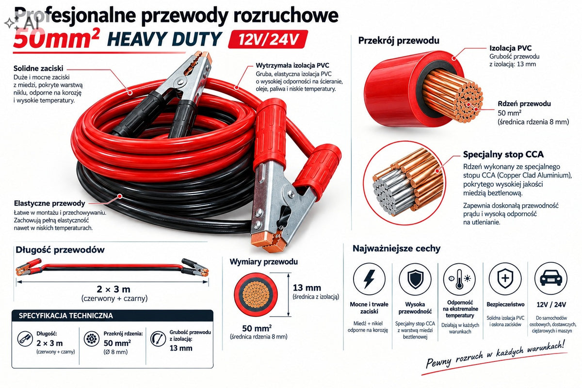 Reinforced thick cables jumper cables for starting the car up to 5000A 2x3m Packaging status original