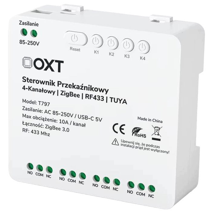 Relay controller OXT 4-Channels 10A 5V USB 230V ZigBee RF 433 TUYA Packaging status original
