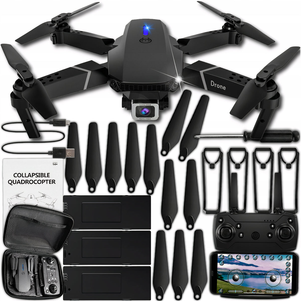 Remote Controlled DRONE E95 PRO 2 CAMERAS WIFI HD HOVER + REMOTE CONTROL + 3 x AKU