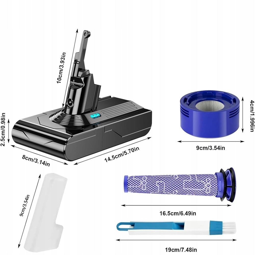 Replacement Battery, 6000mAh Battery Compatible With Dyson V8 SV10+Filter Packaging status original