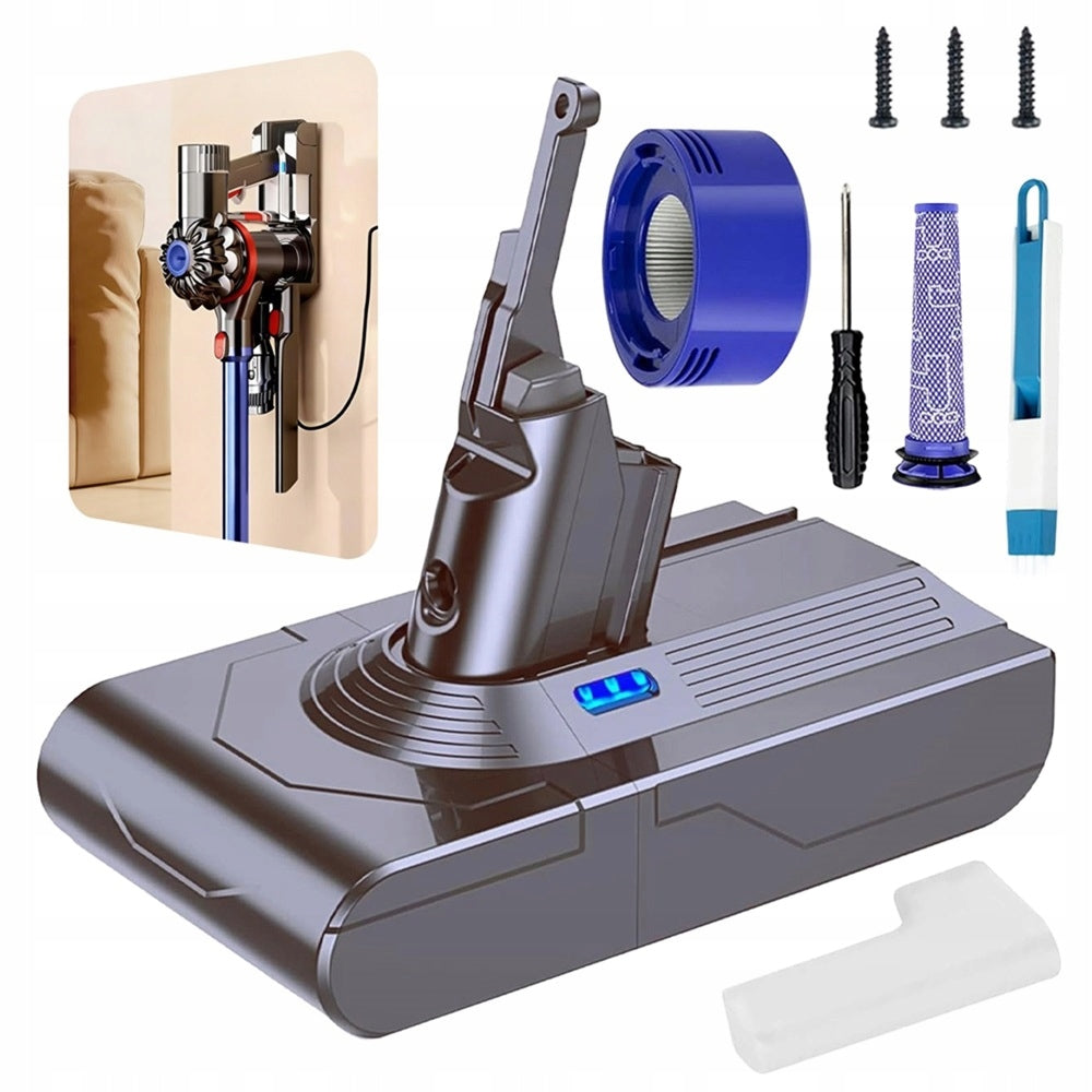 Replacement Battery, 6000mAh Battery Compatible With Dyson V8 SV10+Filter