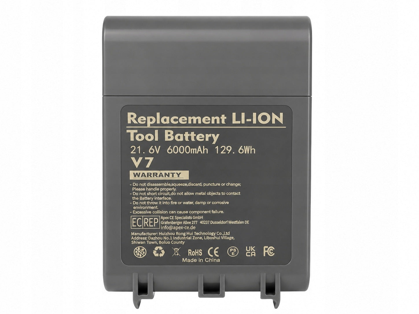Replacement battery Dyson V7 21.6V 6000mAh 129.6Wh Li-Ion Manufacturer code 5904133222856