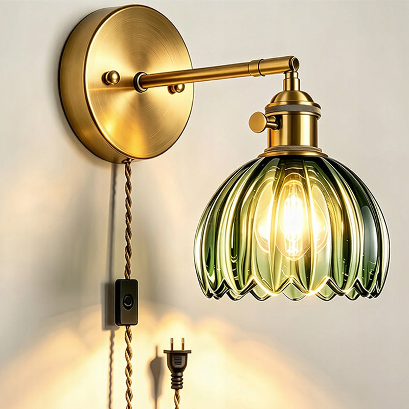 Retro Green Glass Plug-in Wall Lamp E27 Adjustable 180° Swivel Light