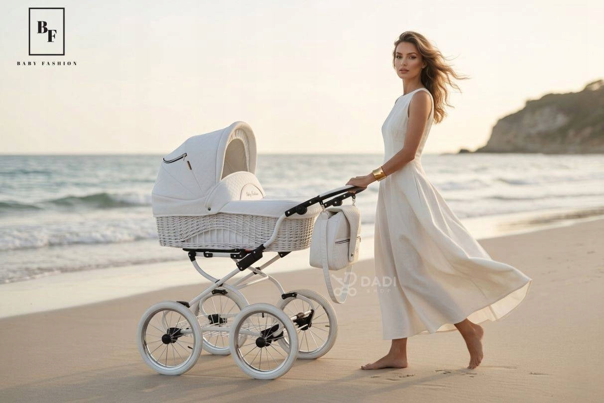 Retro Trolley 2in1 Wicker Gondola - Scarlett Baby Fashion White BW-1 Manufacturer code Wózek Retro 2w1- Scarlett BW-1