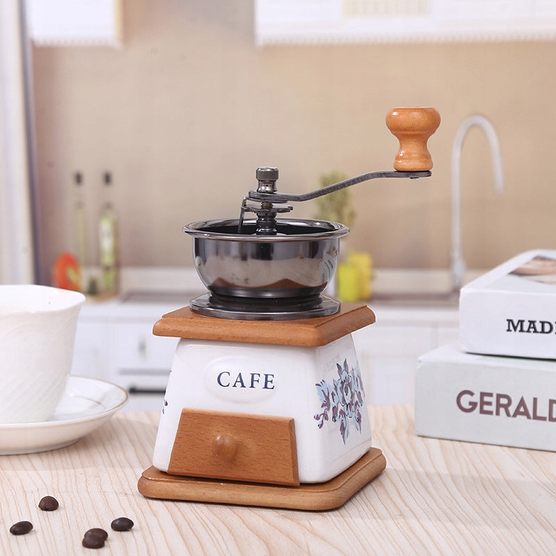 Retro Wooden Spice Coffee Hand Grinder with Ceramic Mechanism Packaging status original