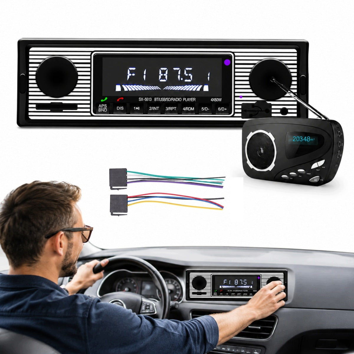 Retro car radio SX-5513 – 4x55W, Bluetooth, USB, SD, AUX