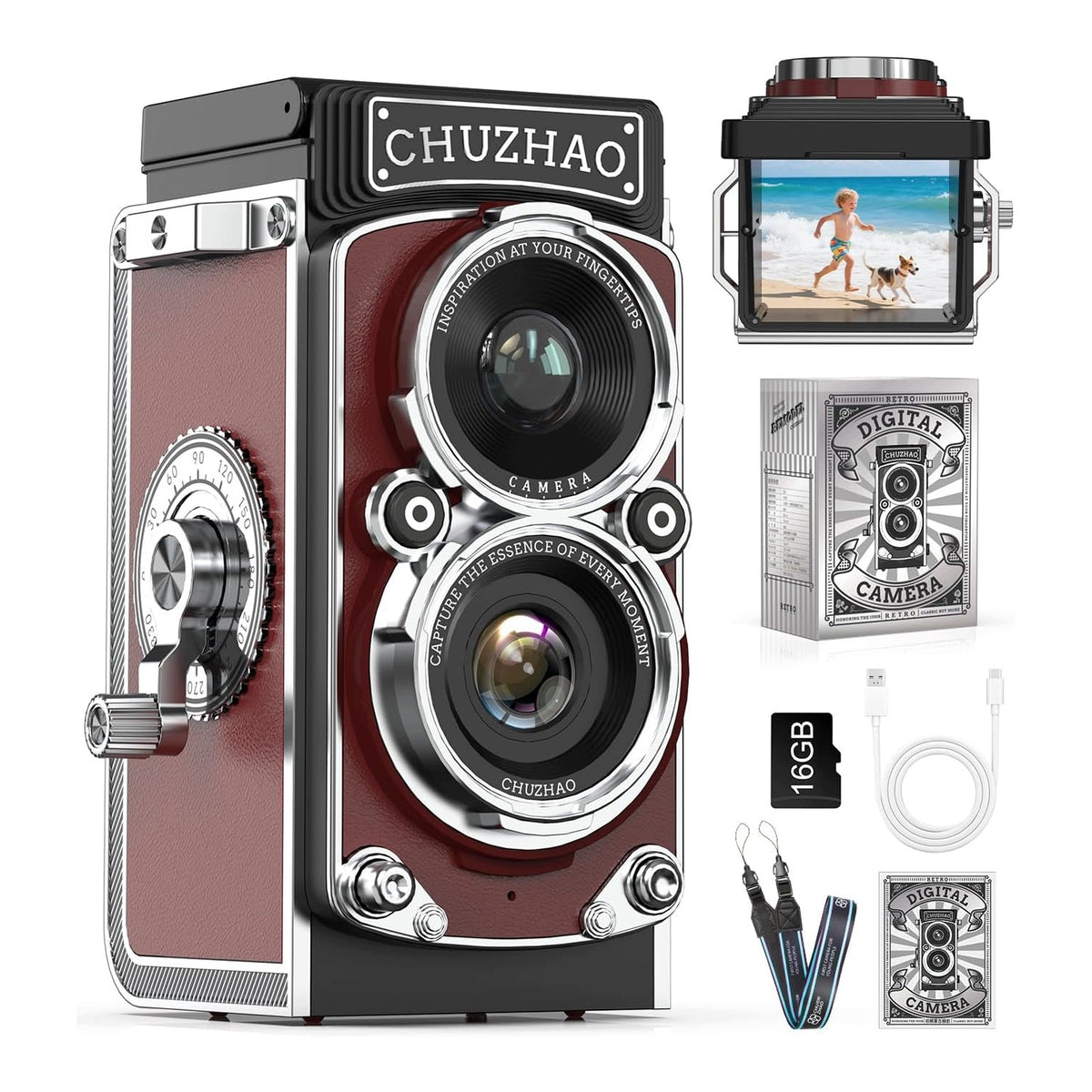 Retro digital camera CHUZHAO 12MP 1080P dual lens for beginners