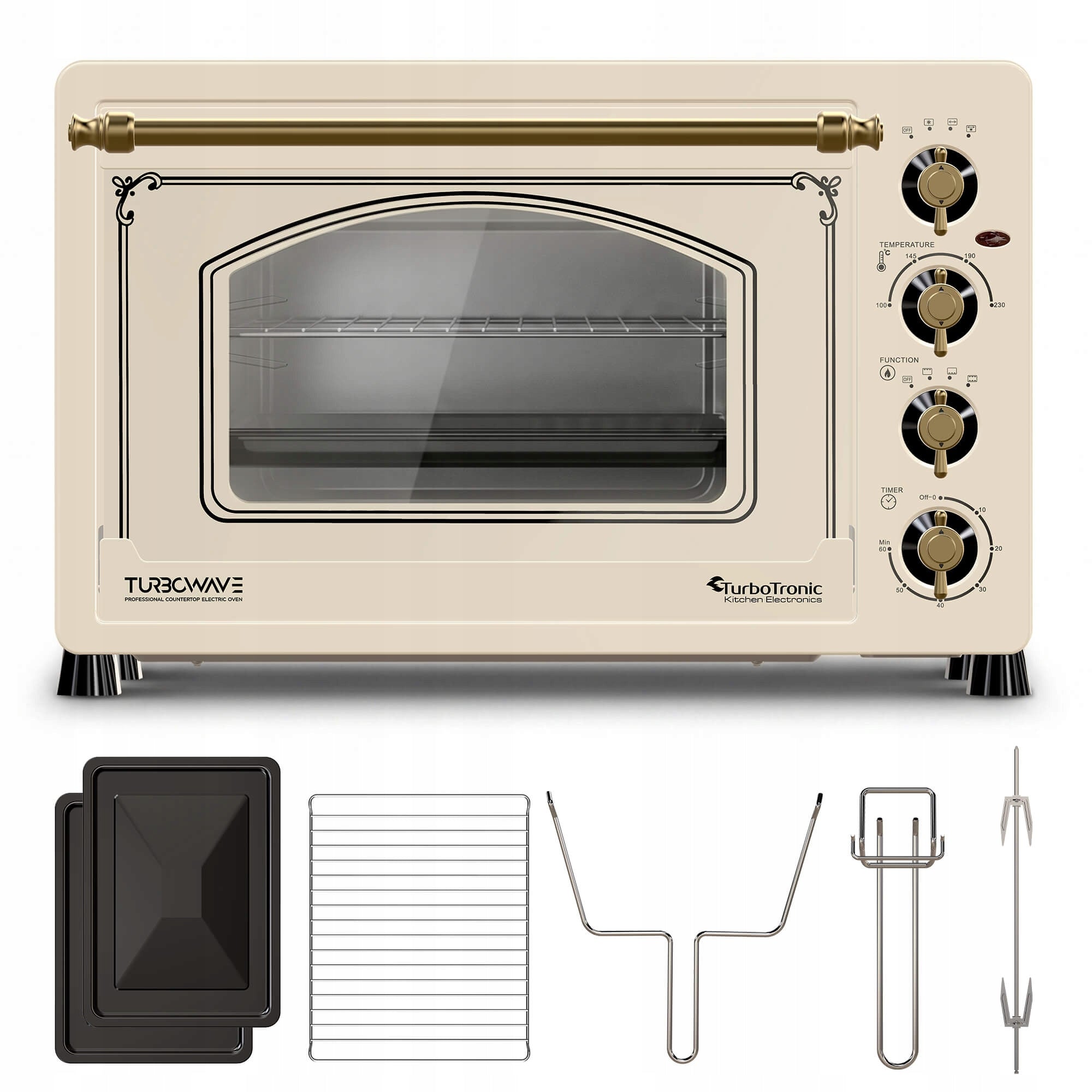 Retro electric oven 45L 2000W thermocouple spit grill double glazing