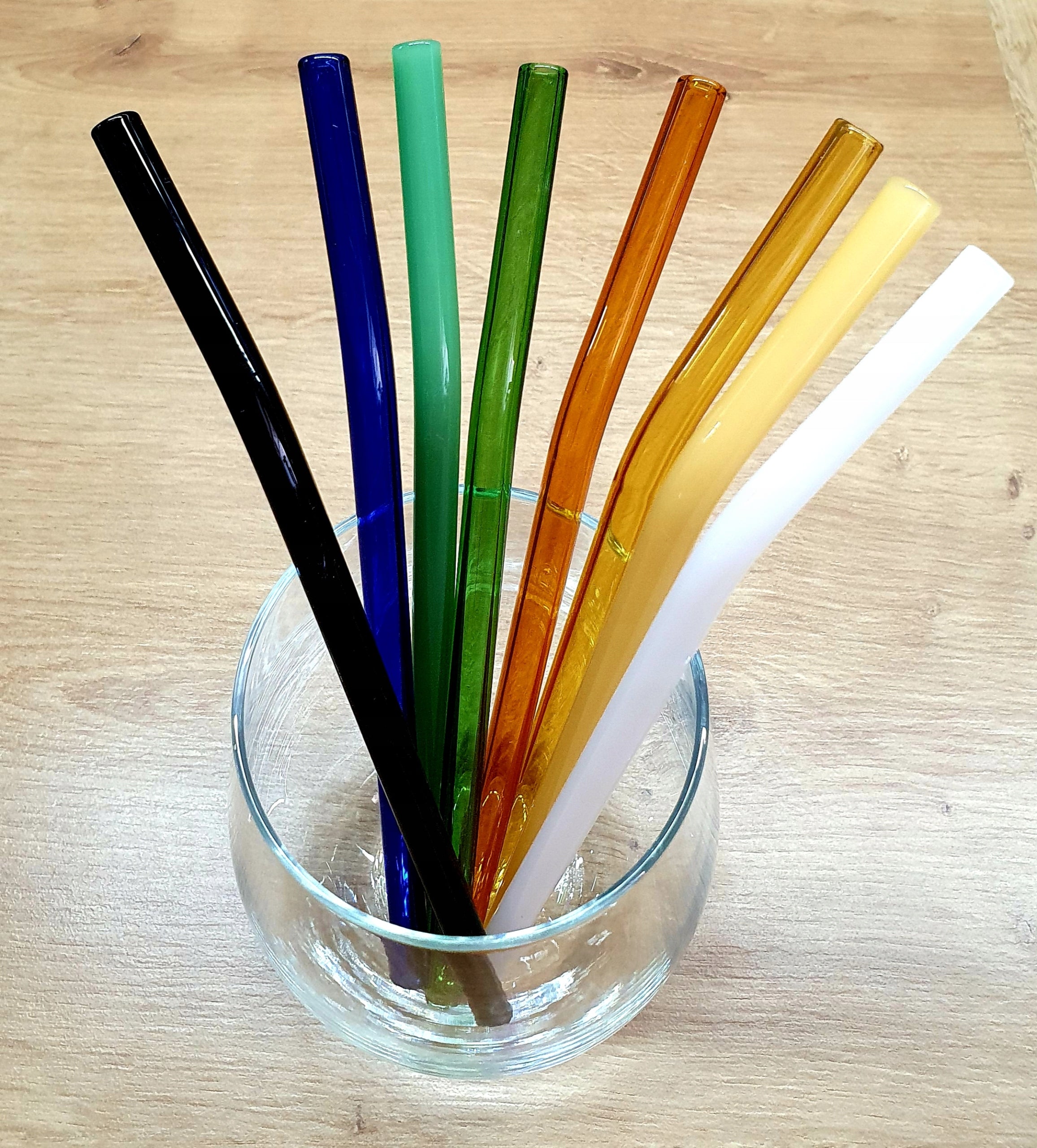 Reusable ECO glass straws, drinking tubes, 8 pcs, COLORFUL CURVED Material other
