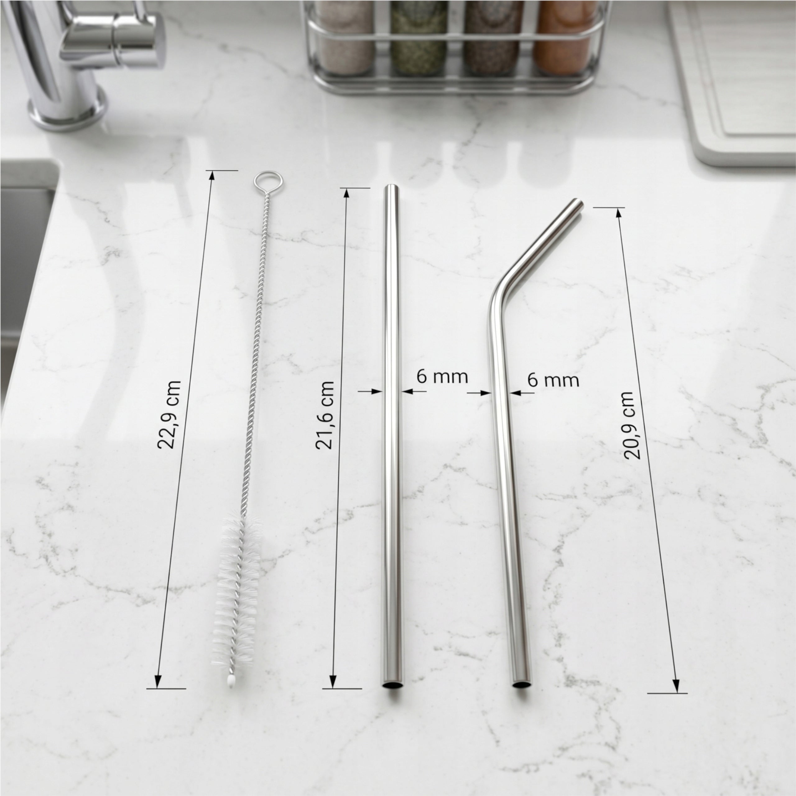 Reusable Stainless Steel Straws 6pcs Metal Tubes Cleaner Pouch Packaging status original