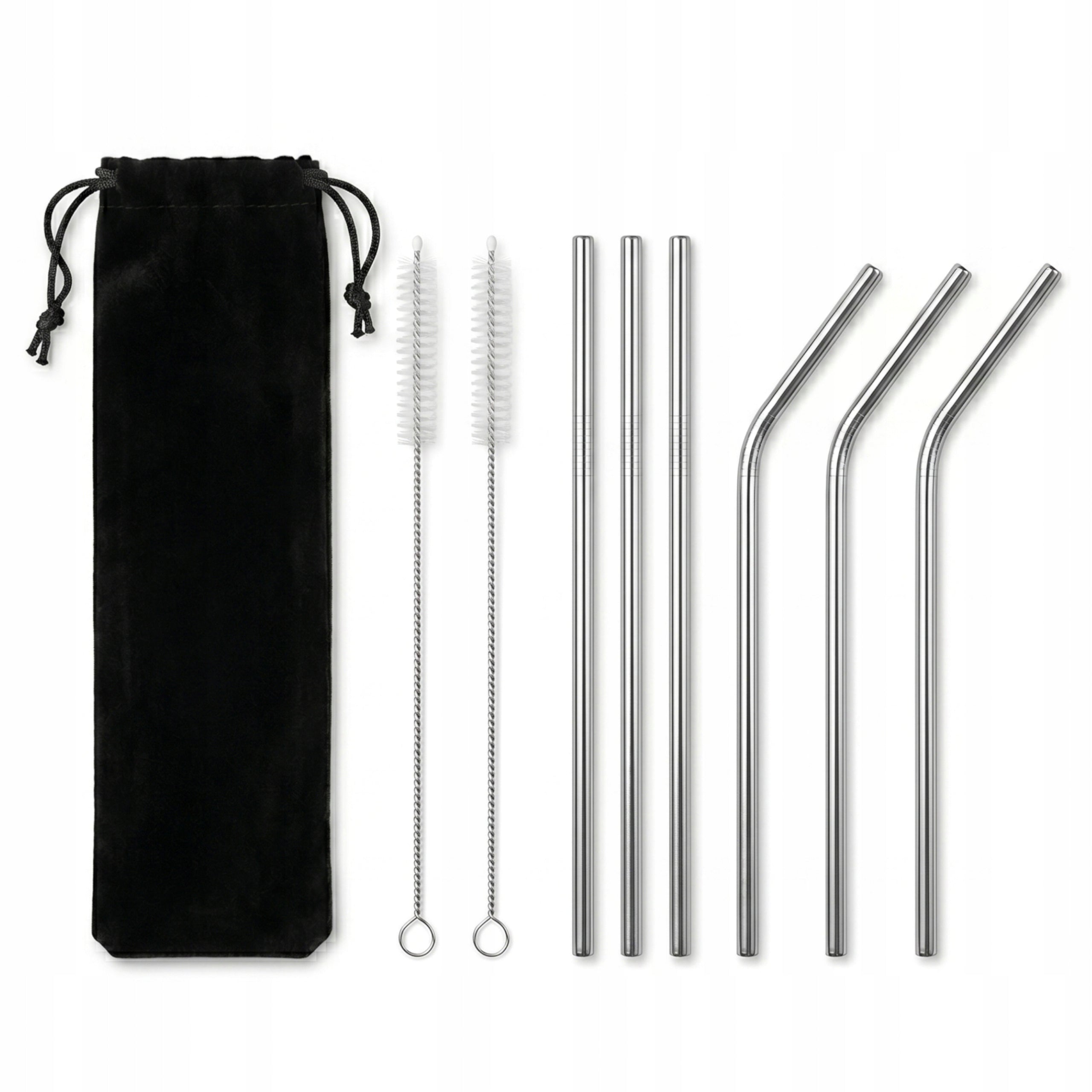 Reusable Stainless Steel Straws 6pcs Metal Tubes Cleaner Pouch