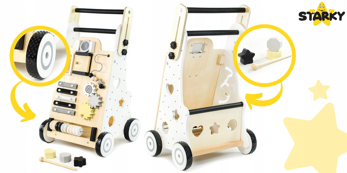 Ride-on pusher wooden walker child manipulation board montessori Brand Starky