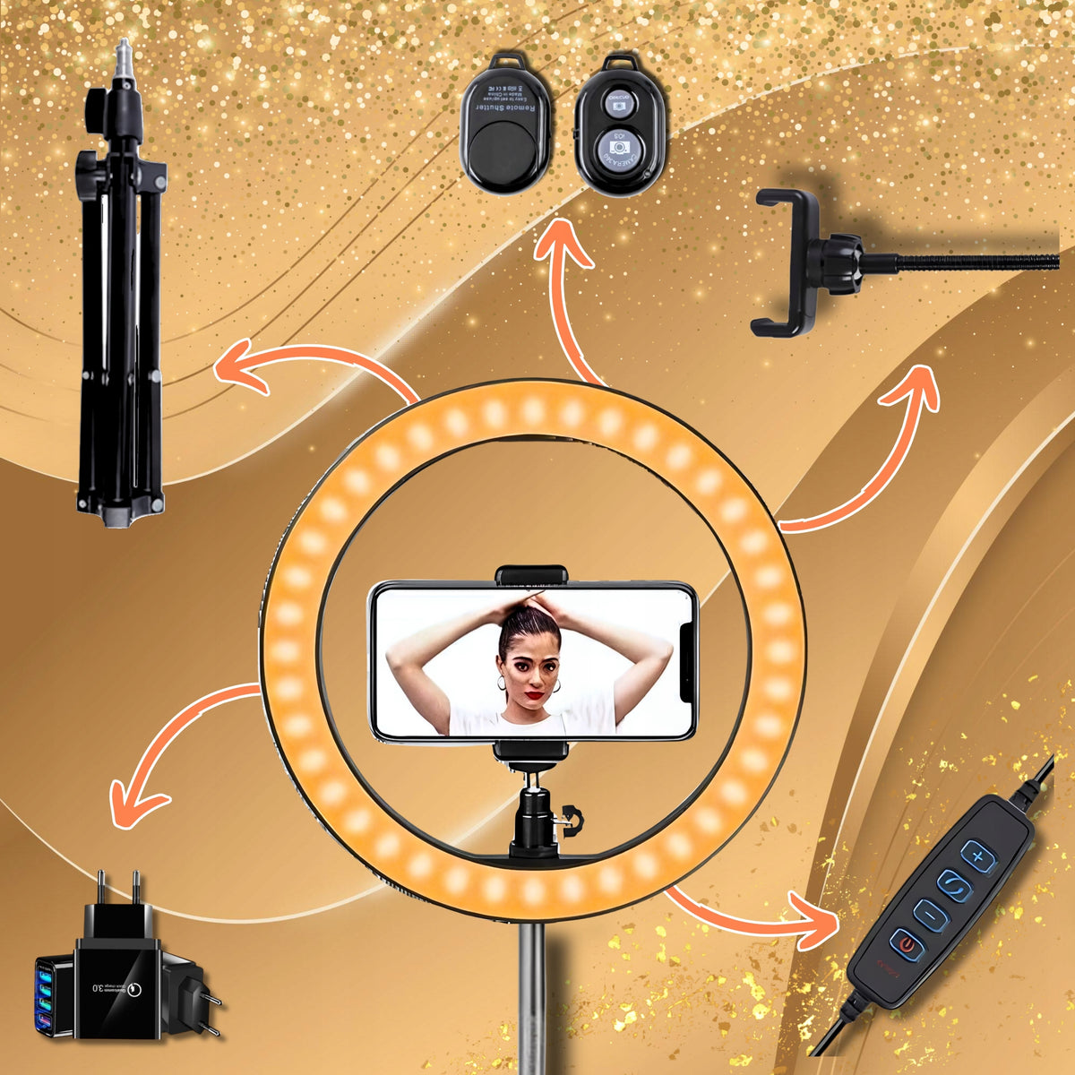 Ring lamp LED ring tripod tik tok you tube twitch 30cm 360° strong Manufacturer code RL-12