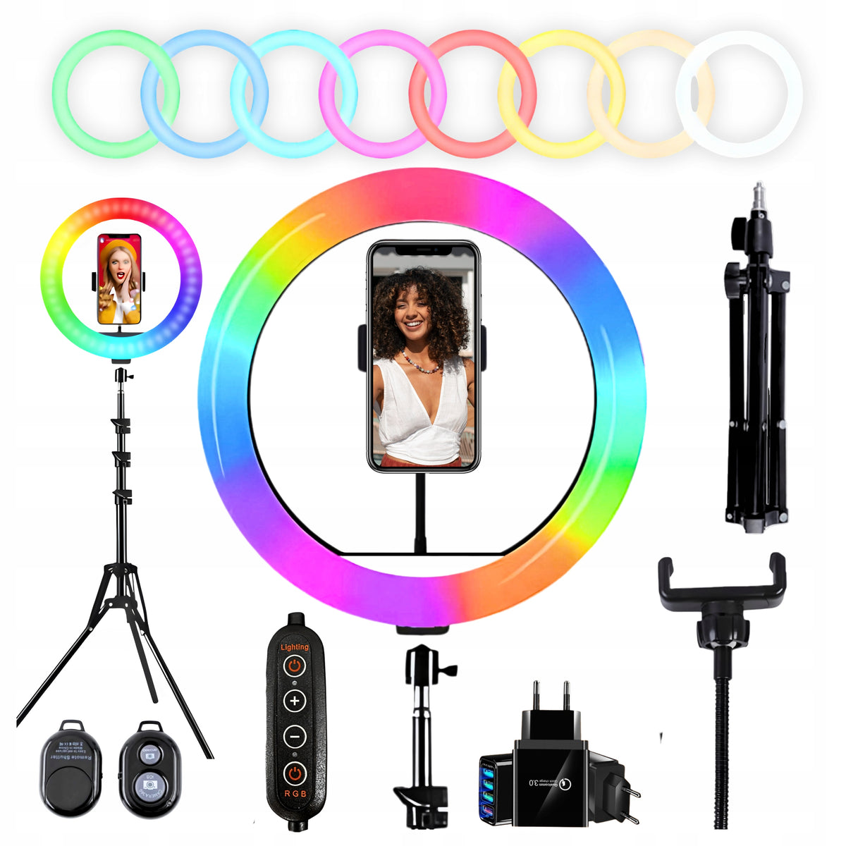 Ring lamp RGB RING 26cm 80w + Tripod 220cm + Remote control BT + Power adapter