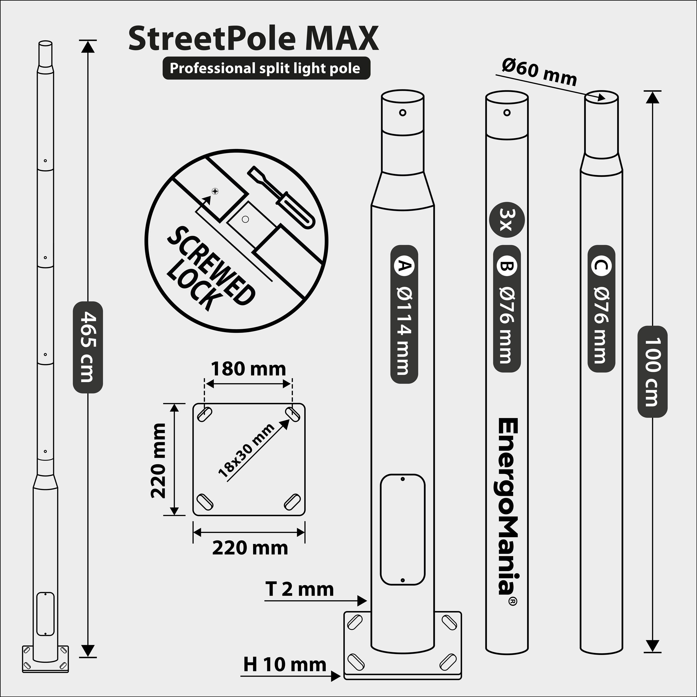 Road pole lighting mast Ø114mm StreetPole MAX 5m grey 18x18 B-50 EAN (GTIN) 5906647991099