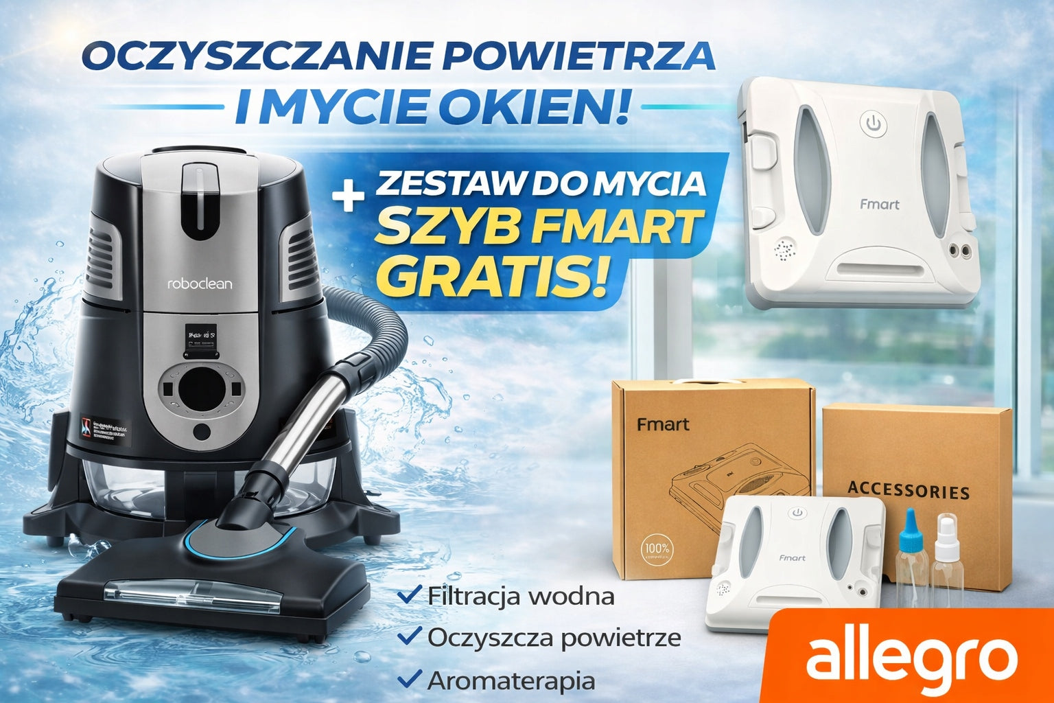 Roboclean SPlus Max Kit + Fmart Window Cleaning Robot | Water Filtration | Packaging status original