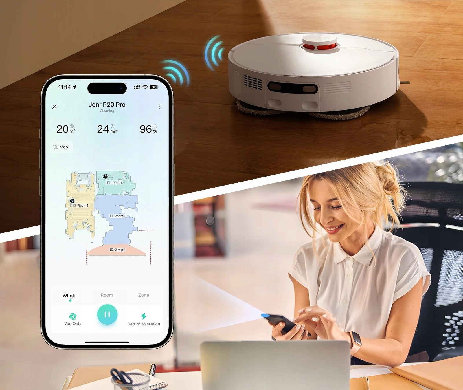 Robot Vacuum Cleaner JONR P20 Pro 8000pa + Smart Multifunction Station Brand JONR