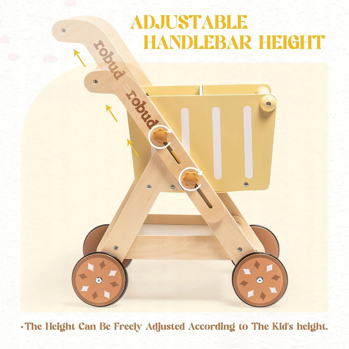 Robud trolley pusher wooden tiger adjustable height storage Kid's age 10＋ months