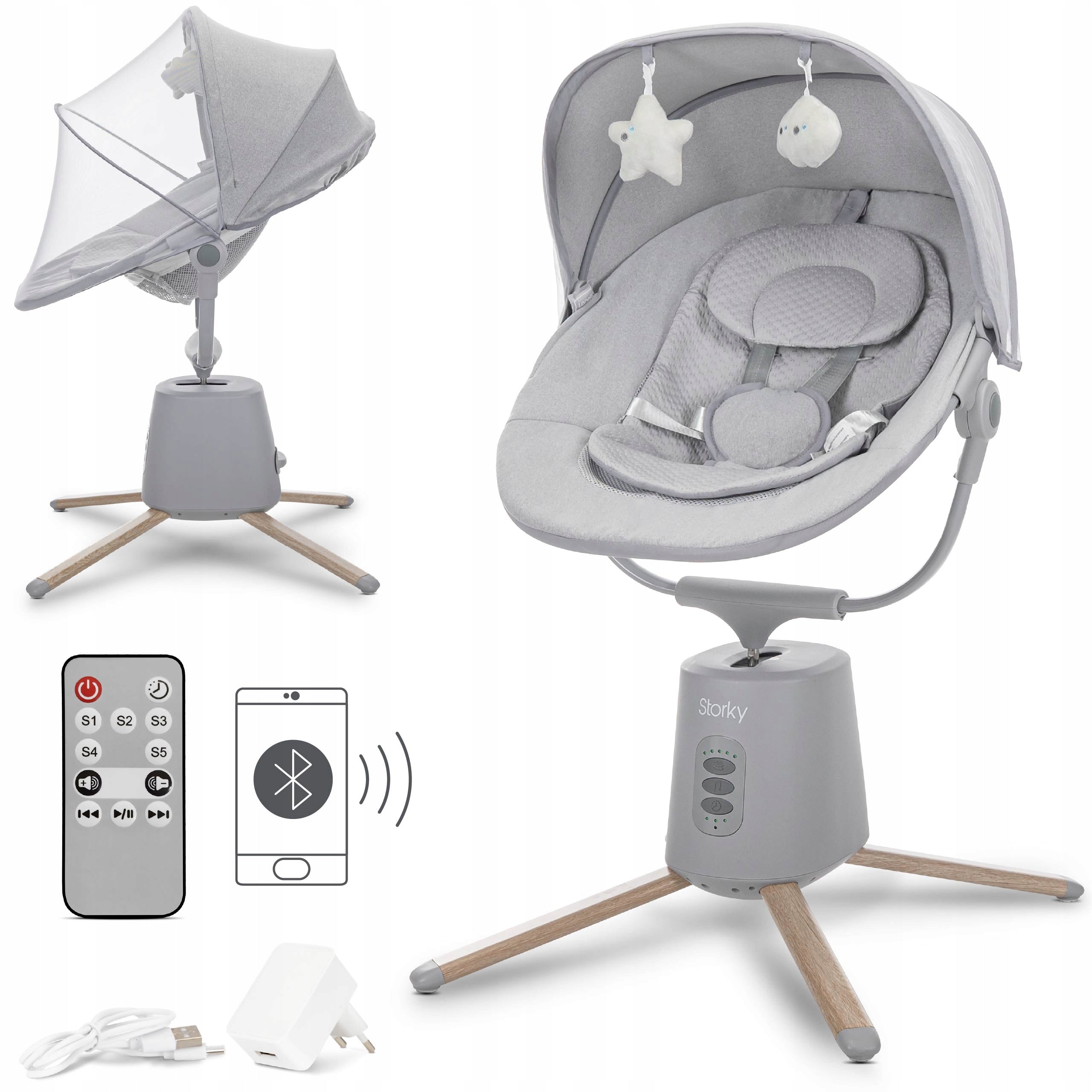 Rocker Electric Baby Lounger Bluetooth Remote Control Melodie Storky