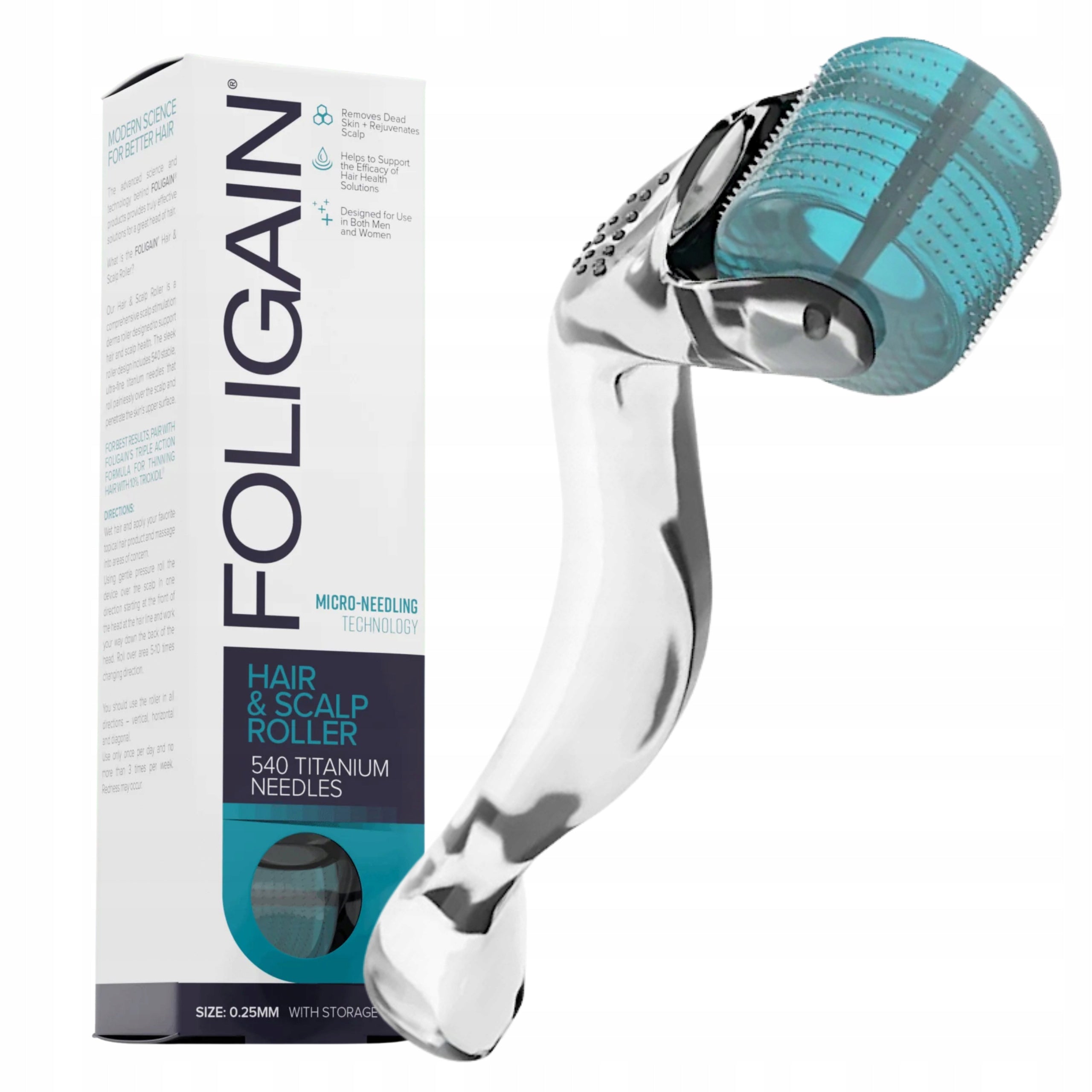 Roller For Scalp Hair Growth Foligain 540 Titanium Needles