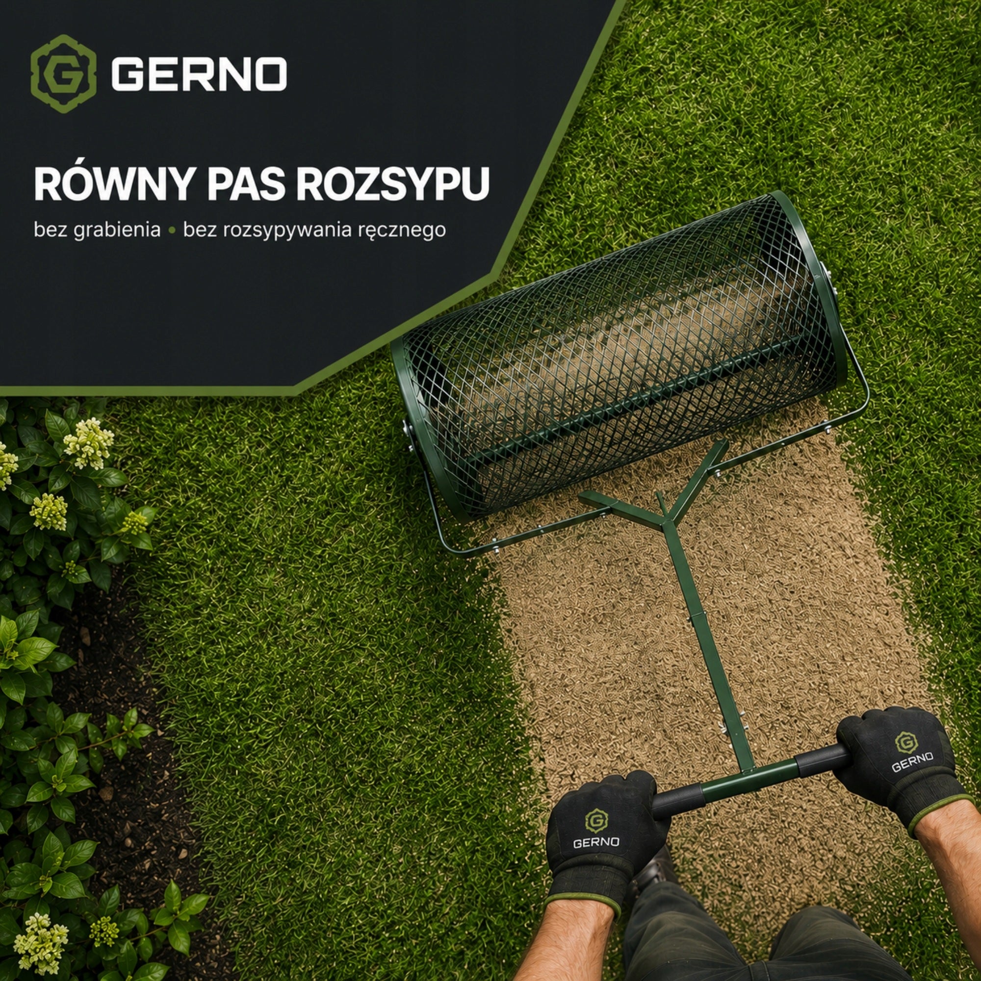 Roller Garden Spreader with Strainer for Sand Fertilizer Spreader Grating Manufacturer code Walec ogrodowy do piaskowania Gerno