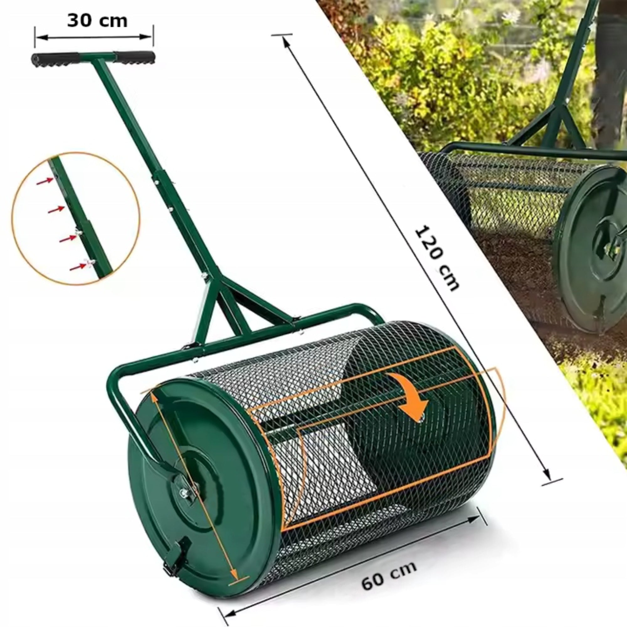 Roller Garden Spreader with Strainer for Sand Fertilizer Spreader Grating Series Gerno Garden Tools