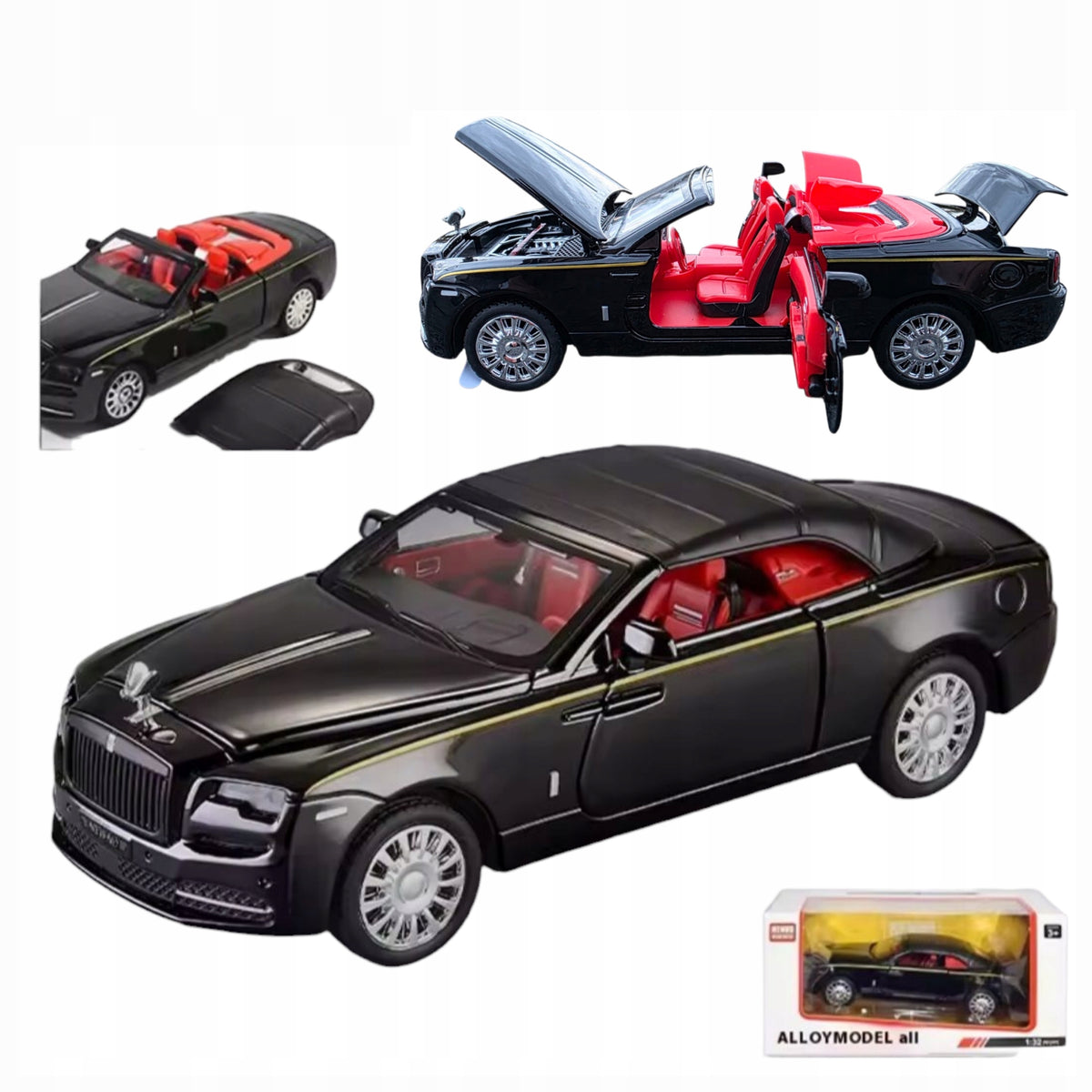 Rolls Royce DAWN CABRIO 1:32 METAL MODEL Black light sound opens